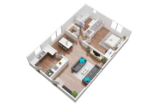 Floor plan for 1 bed, 1 bath, 756 sqft